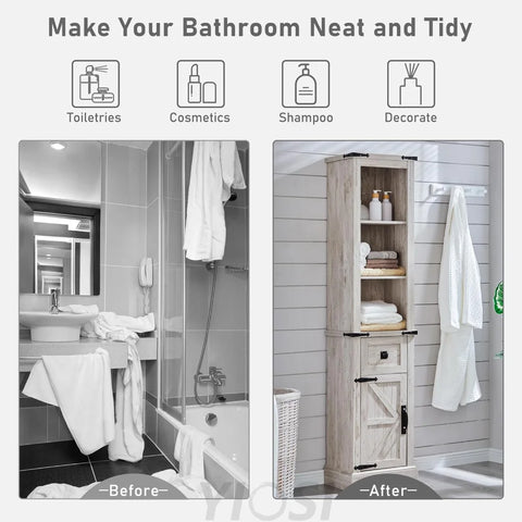 Farmhouse Bathroom Storage Cabinet with Adjustable Shelves and Drawer