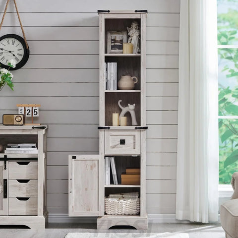 Farmhouse Bathroom Storage Cabinet with Adjustable Shelves and Drawer