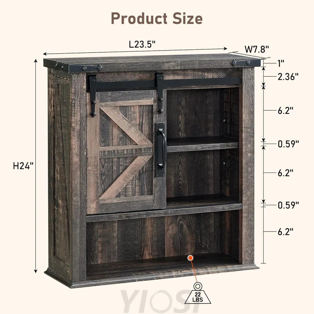 OKD Farmhouse Bathroom Wall Cabinet with Sliding Barn Door