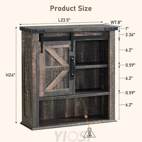 OKD Farmhouse Bathroom Wall Cabinet with Sliding Barn Door