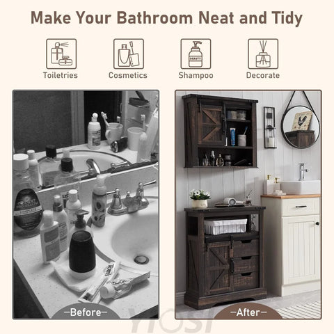 OKD Farmhouse Bathroom Wall Cabinet with Sliding Barn Door