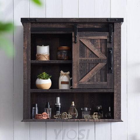 OKD Farmhouse Bathroom Wall Cabinet with Sliding Barn Door