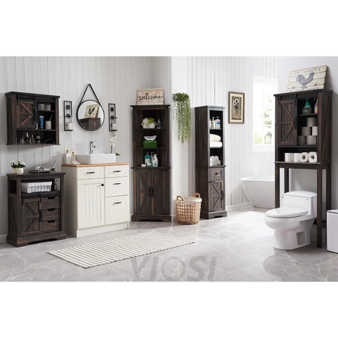 OKD Farmhouse Bathroom Wall Cabinet with Sliding Barn Door