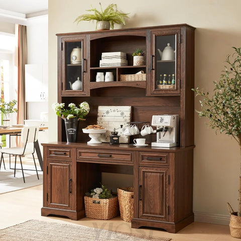 Farmhouse Computer Desk with Hutch, Charging Station and Storage