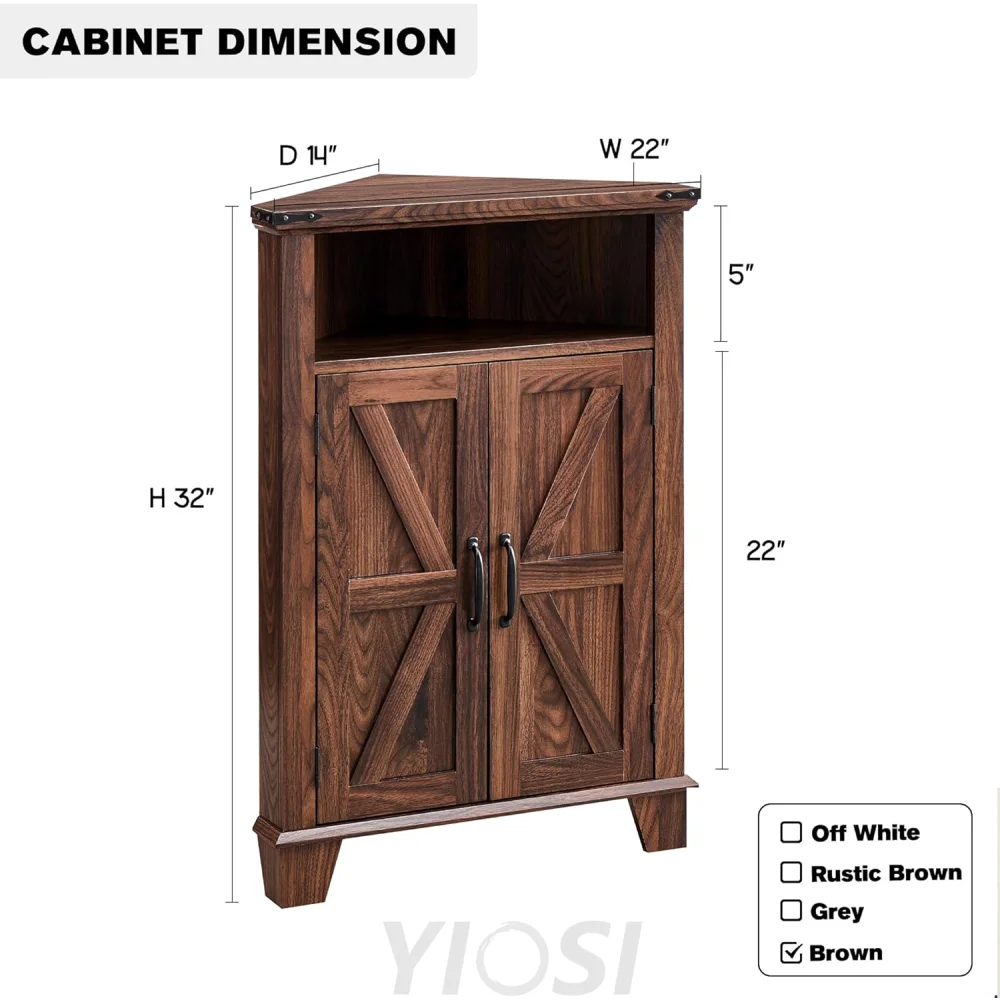 Farmhouse Corner Bathroom Cabinet with Barn Door and Adjustable Shelf