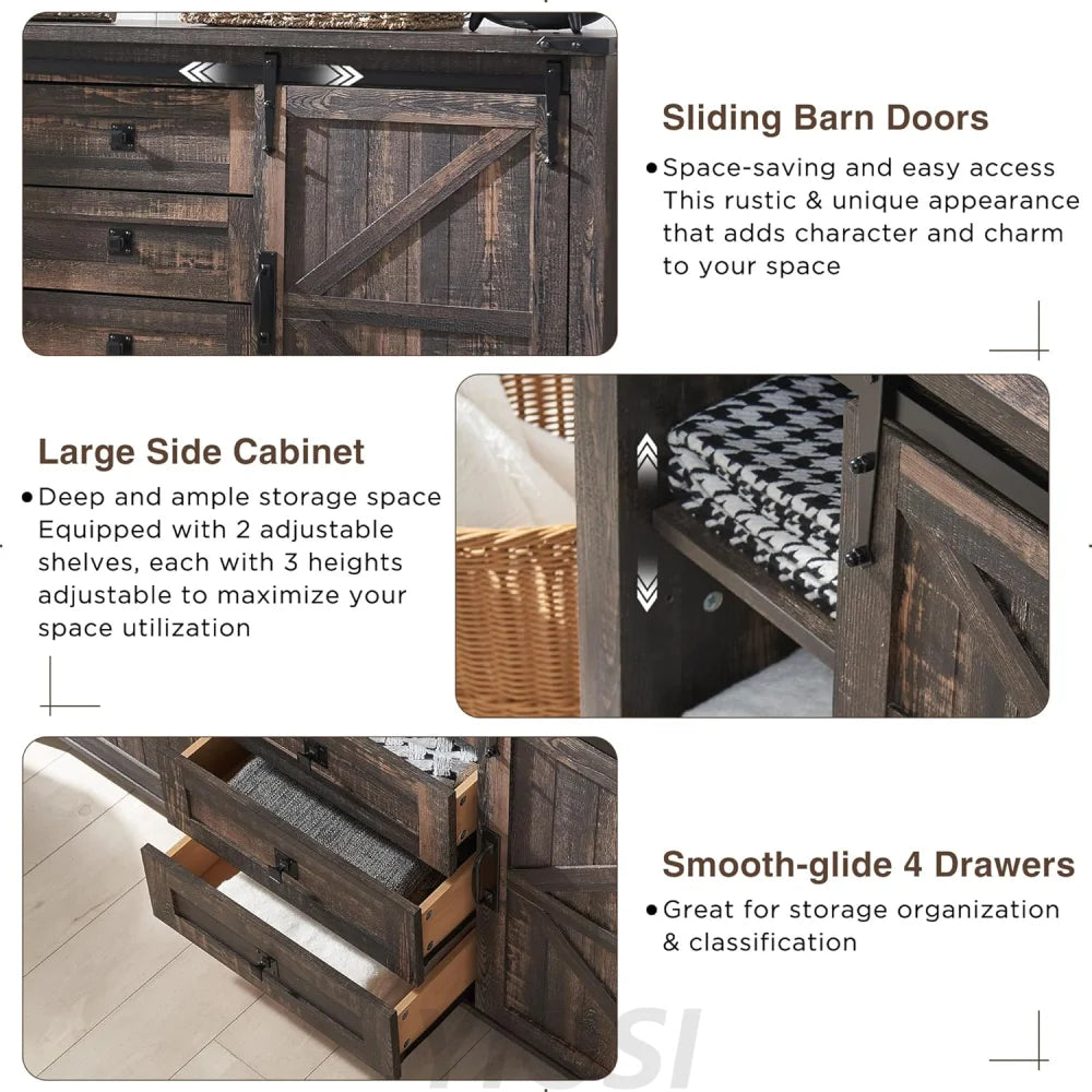 T4TREAM 60'' Farmhouse Dresser with Barn Doors - Rustic Oak