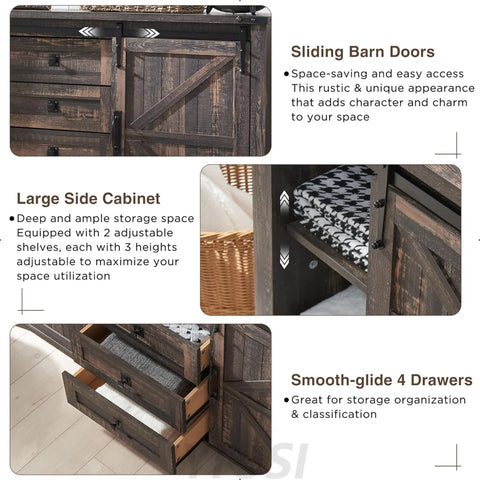 T4TREAM 60'' Farmhouse Dresser with Barn Doors - Rustic Oak