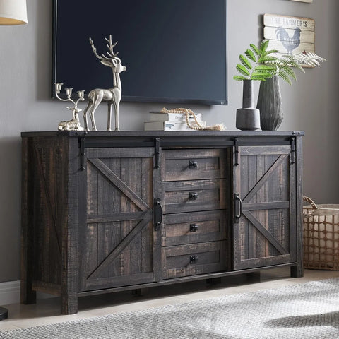 T4TREAM 60'' Farmhouse Dresser with Barn Doors - Rustic Oak