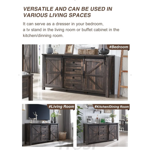 T4TREAM 60'' Farmhouse Dresser with Barn Doors - Rustic Oak