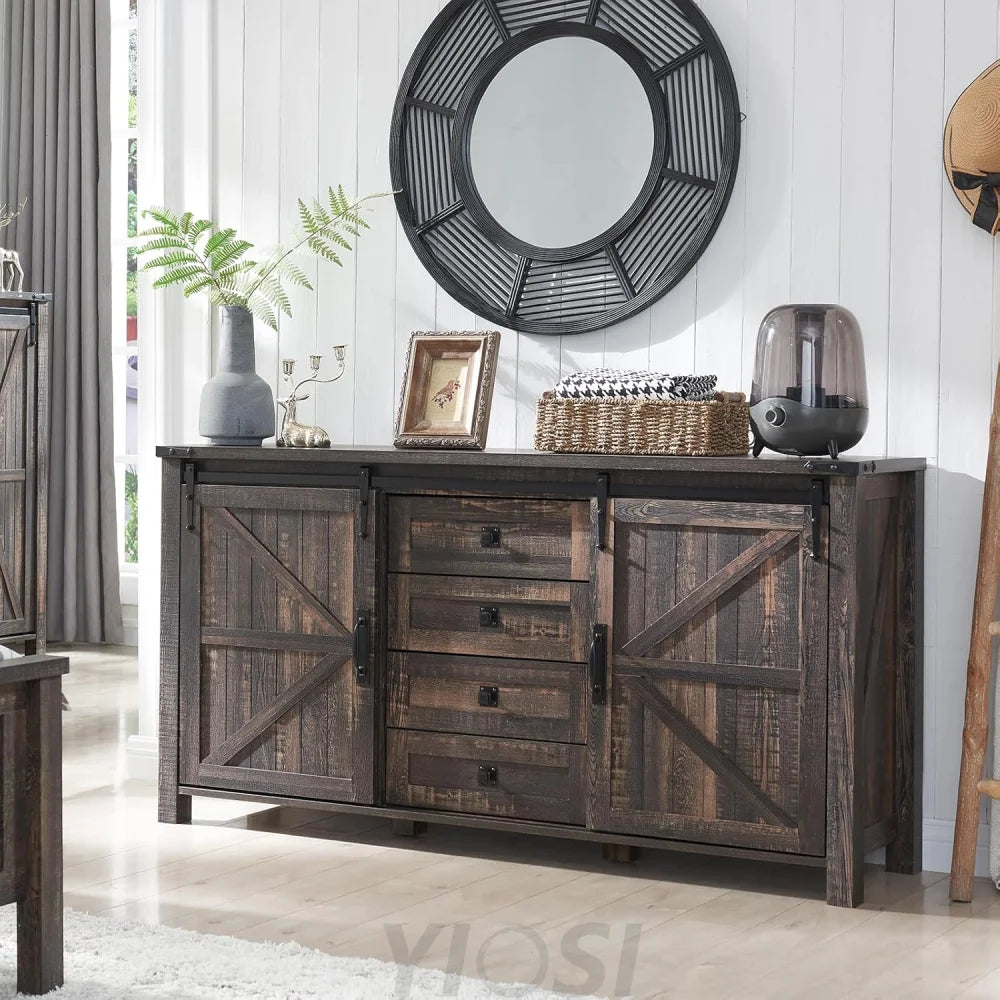 T4TREAM 60'' Farmhouse Dresser with Barn Doors - Rustic Oak