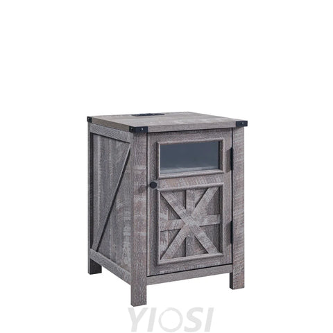 Farmhouse End Table 18’’ with 3-Tier Storage Charging Station Rustic Barn Door Nightstand