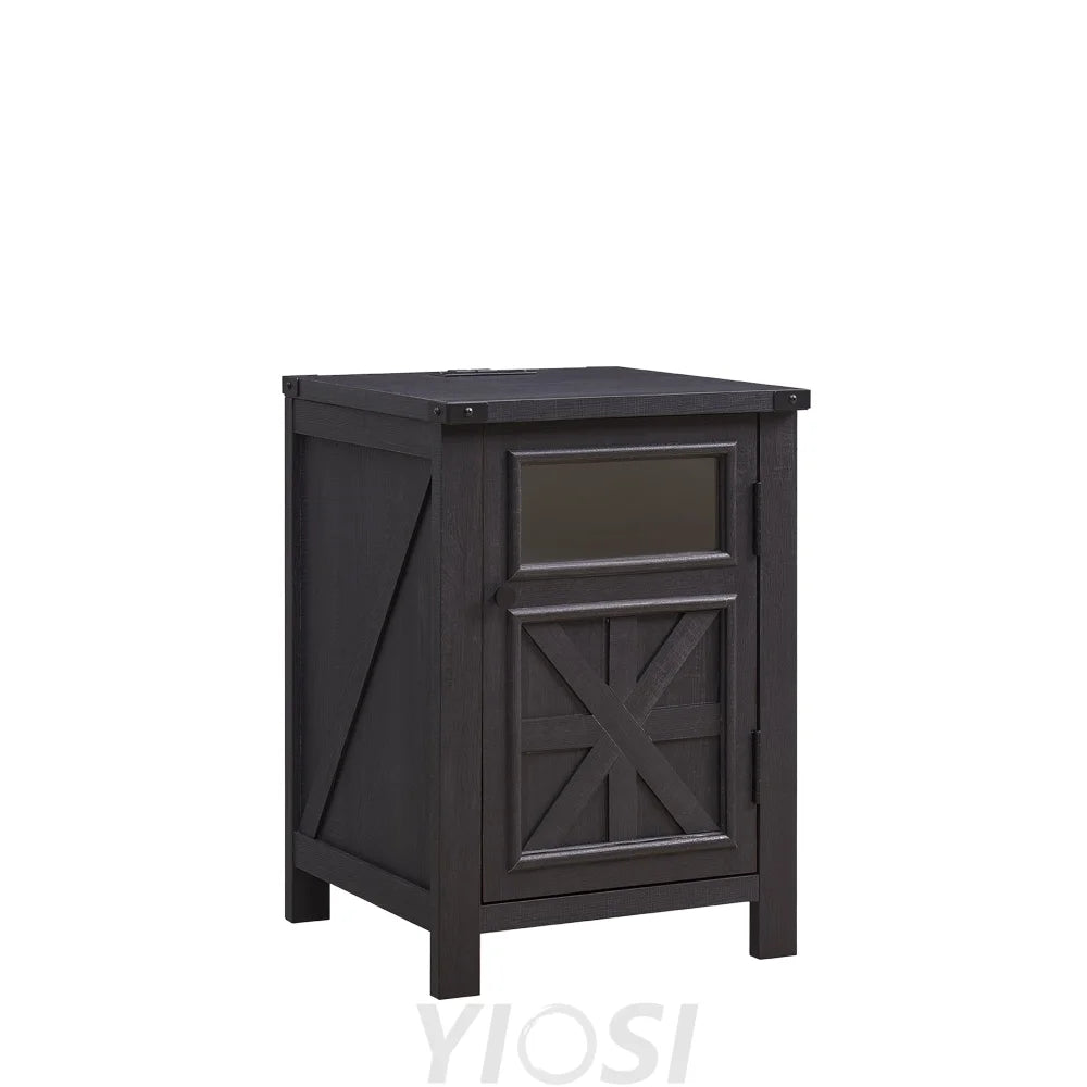 Farmhouse End Table 18’’ with 3-Tier Storage Charging Station Rustic Barn Door Nightstand