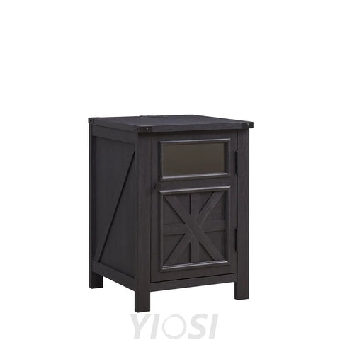 Farmhouse End Table 18’’ with 3-Tier Storage Charging Station Rustic Barn Door Nightstand