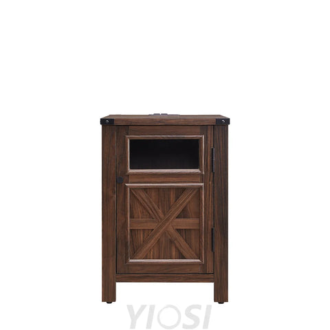 Farmhouse End Table 18’’ with 3-Tier Storage Charging Station Rustic Barn Door Nightstand