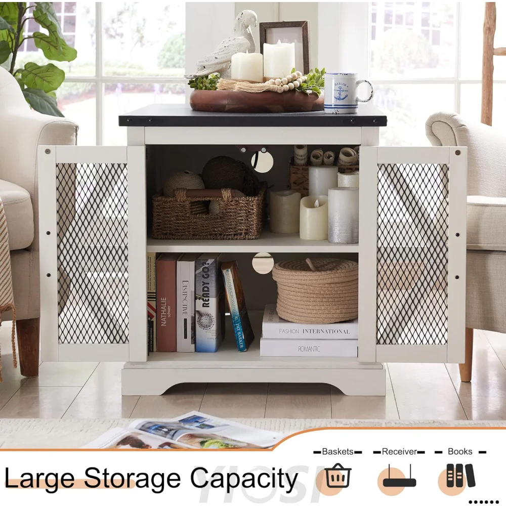 Farmhouse End Table with Charging Station, Rustic Wood Nightstand