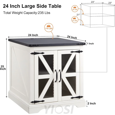 Farmhouse End Table with Charging Station, Rustic Wood Nightstand