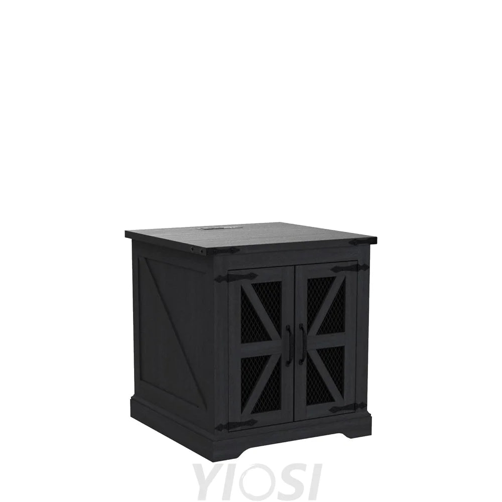 Farmhouse End Table 24’’ with Charging Station Rustic Wood Nightstand