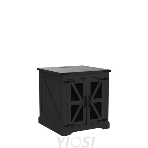 Farmhouse End Table 24’’ with Charging Station Rustic Wood Nightstand