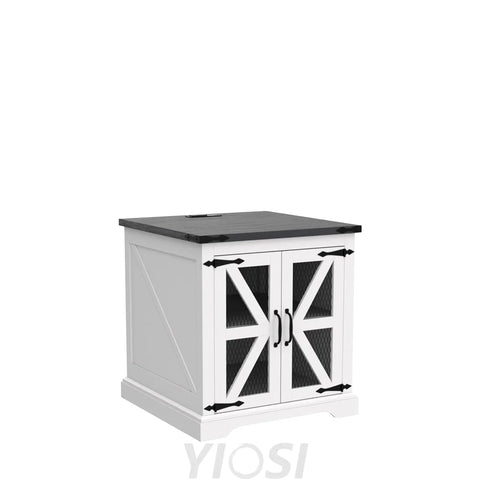 Farmhouse End Table 24’’ with Charging Station Rustic Wood Nightstand