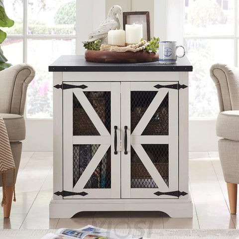 Farmhouse End Table with Charging Station, Rustic Wood Nightstand