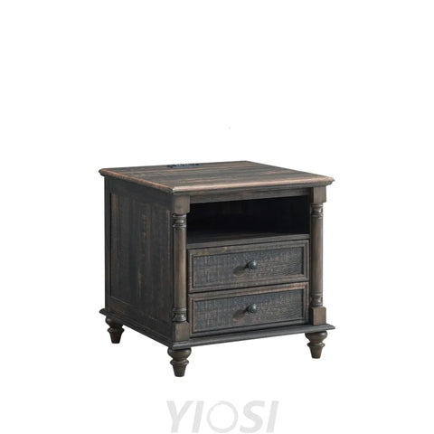 Farmhouse End Table with Charging Station & Solid Wood Feet