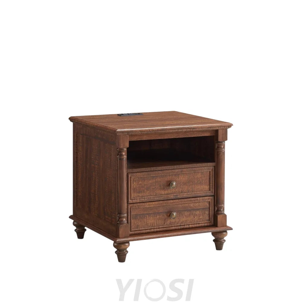 Farmhouse End Table with Charging Station & Solid Wood Feet