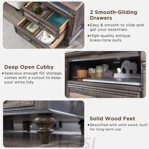 Farmhouse End Table with Charging Station & Solid Wood Feet
