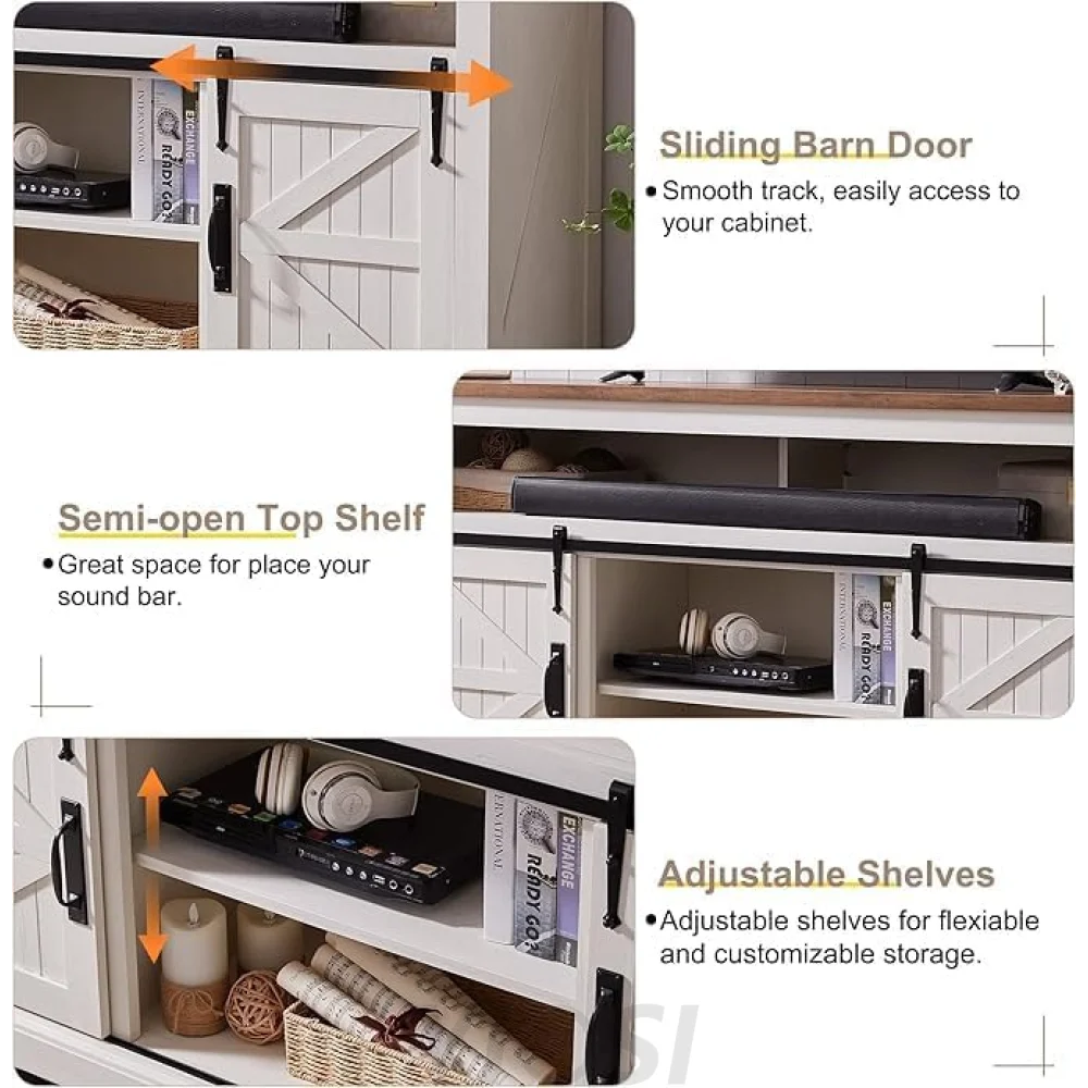 Farmhouse Entertainment Center for 65 Inch TV Stand with Barn Door