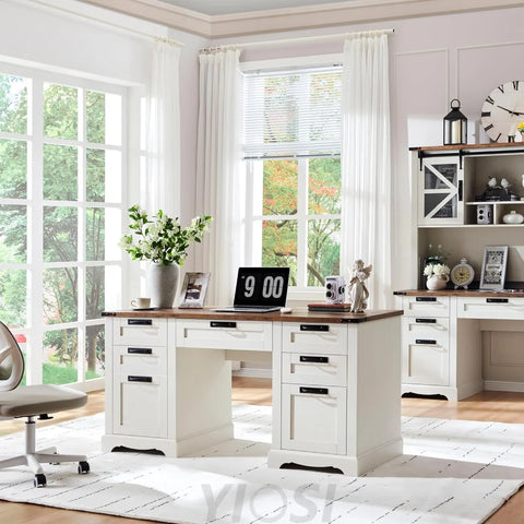 Farmhouse Executive Desk 60" with Charging Station, Antique White