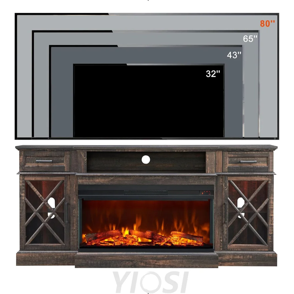 OKD Farmhouse Fireplace TV Stand - 70 Inch Entertainment Center