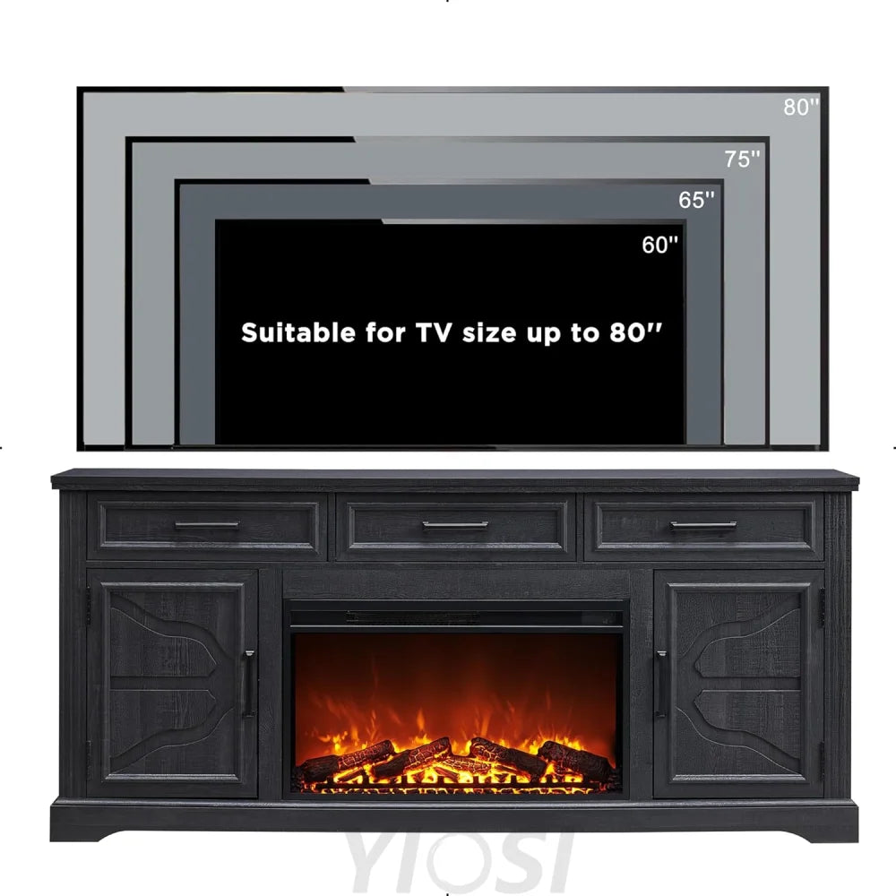 Farmhouse Fireplace TV Stand Entertainment Center with Electric Fireplace