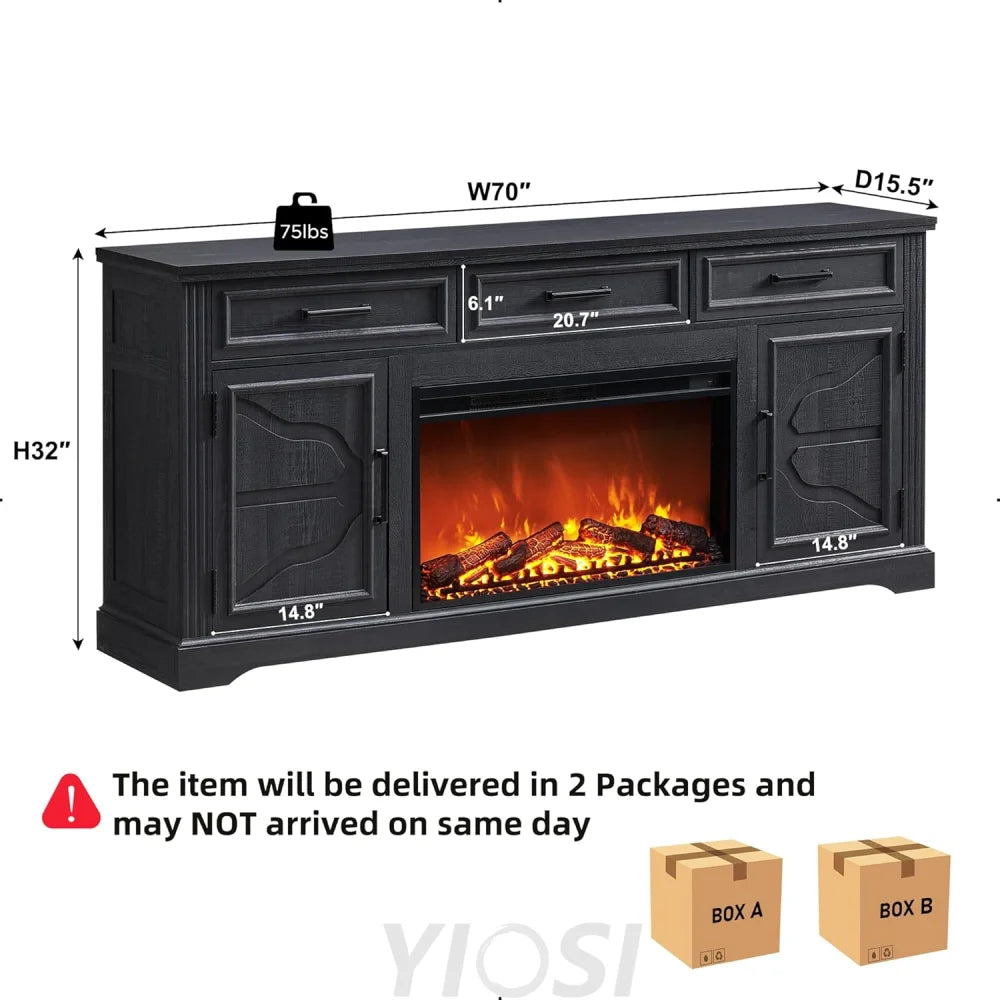 Farmhouse Fireplace TV Stand Entertainment Center with Electric Fireplace