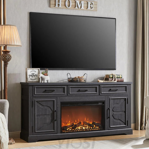 Farmhouse Fireplace TV Stand Entertainment Center with Electric Fireplace