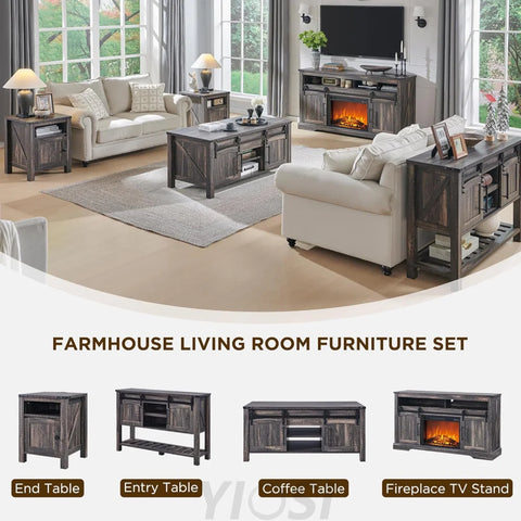 OKD Farmhouse Fireplace TV Stand for 70+ Inch TV