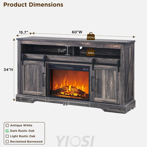 OKD Farmhouse Fireplace TV Stand for 70+ Inch TV