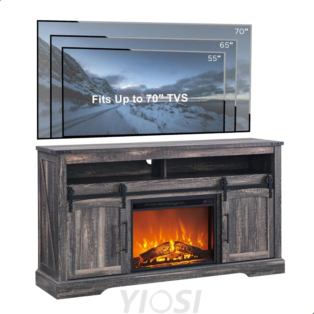 OKD Farmhouse Fireplace TV Stand for 70+ Inch TV