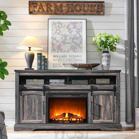 OKD Farmhouse Fireplace TV Stand for 70+ Inch TV