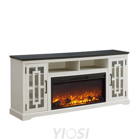 Farmhouse Fireplace TV Stand for 70 Inch TV with Shelves