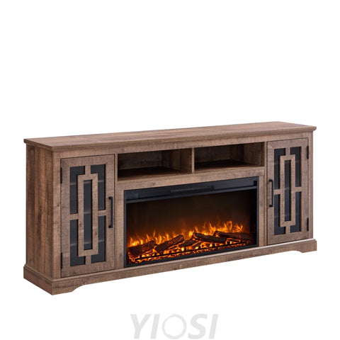 Farmhouse Fireplace TV Stand for 70 Inch TV with Shelves