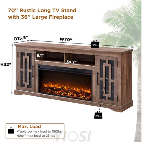 JXQTLINGMU Farmhouse Fireplace TV Stand for 80 Inch TV with Shelves