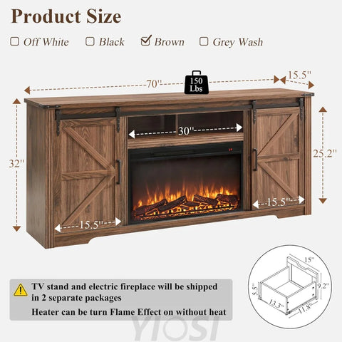 Farmhouse Fireplace TV Stand for 80 Inch TV Entertainment Center