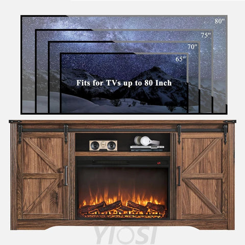 Farmhouse Fireplace TV Stand for 80 Inch TV Entertainment Center
