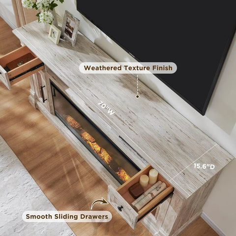 OKD Farmhouse Fireplace TV Stand for 80 Inch TVs
