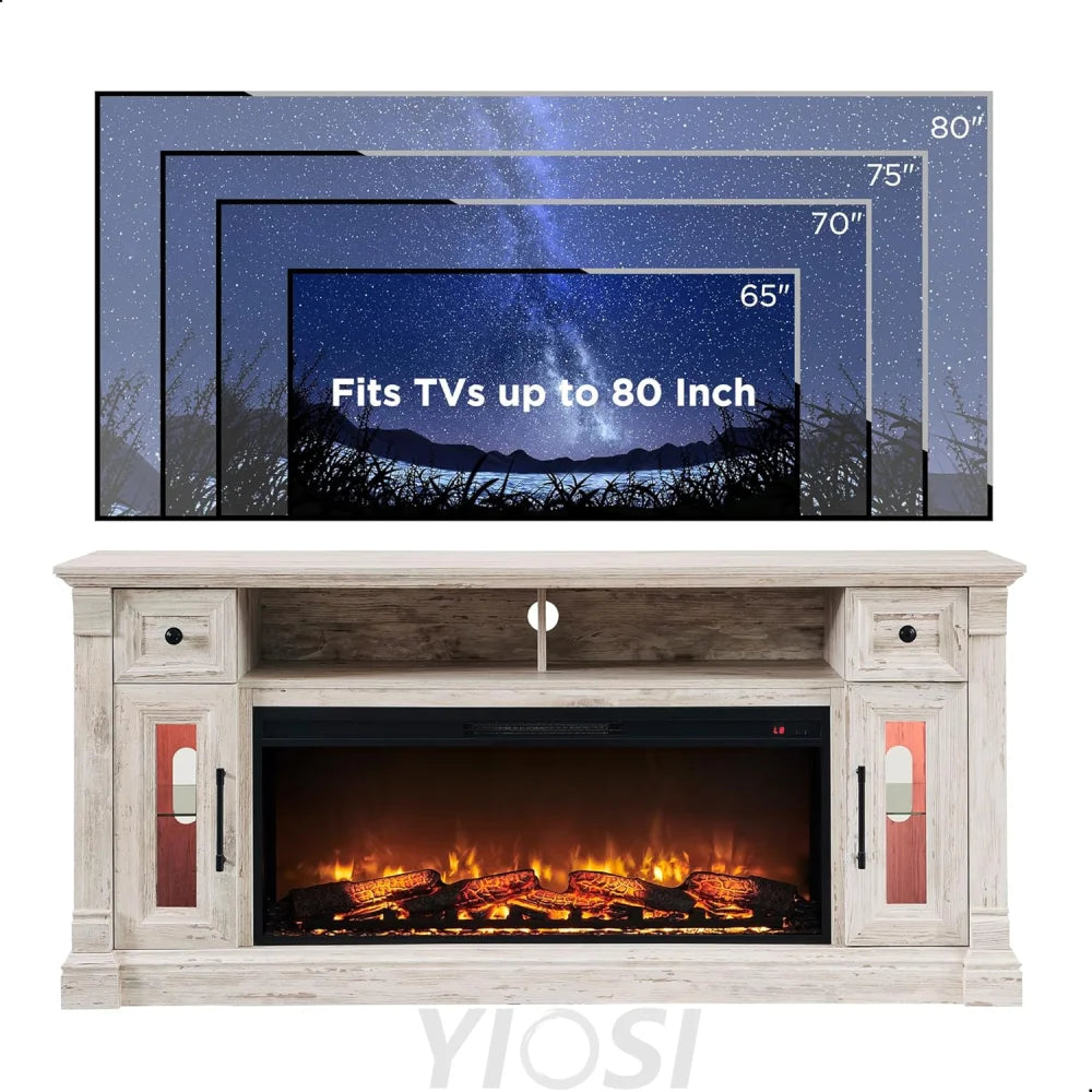 OKD Farmhouse Fireplace TV Stand for 80 Inch TVs