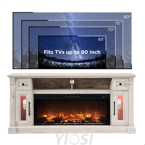 OKD Farmhouse Fireplace TV Stand for 80 Inch TVs