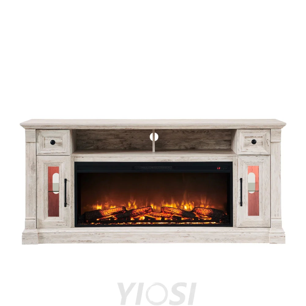 Farmhouse Fireplace TV Stand for 80 Inch TVs