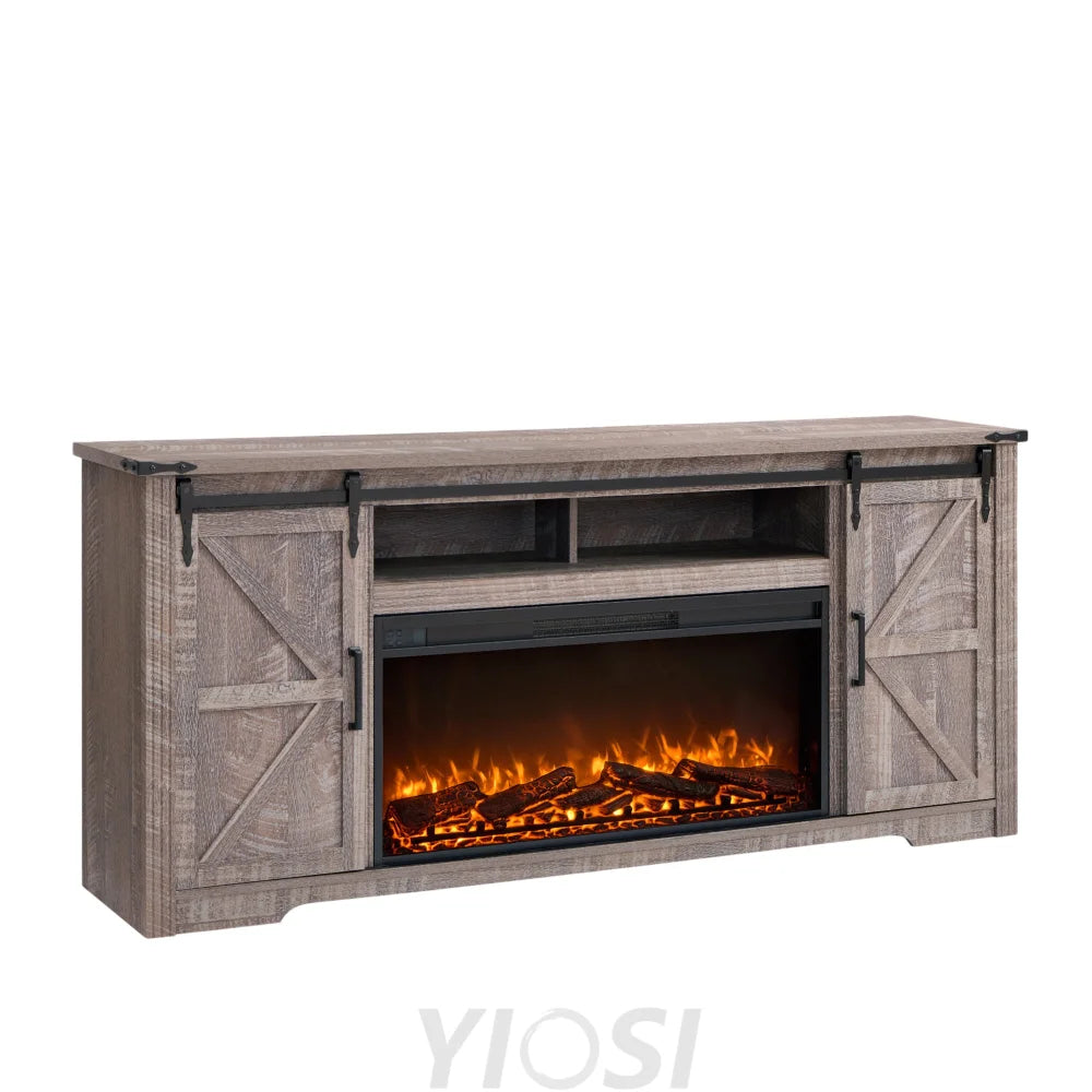 Farmhouse Fireplace TV Stand for 80 Inch TV with Storage