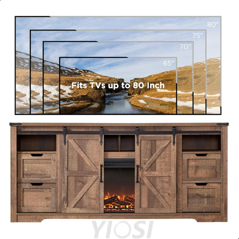 Farmhouse Fireplace TV Stand for 80 Inch TV with Storage