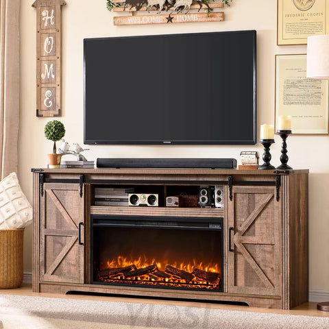Farmhouse Fireplace TV Stand for 80 Inch TV with Storage