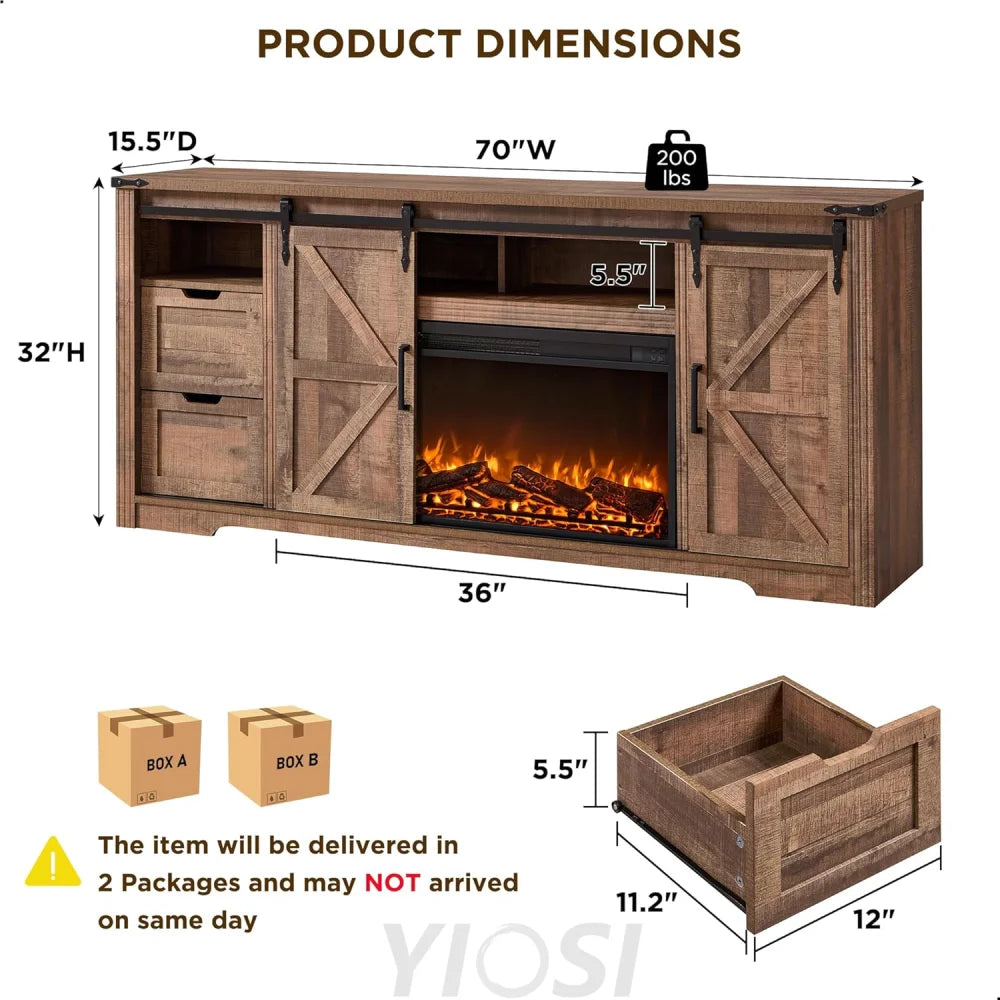 Farmhouse Fireplace TV Stand for 80 Inch TV with Storage